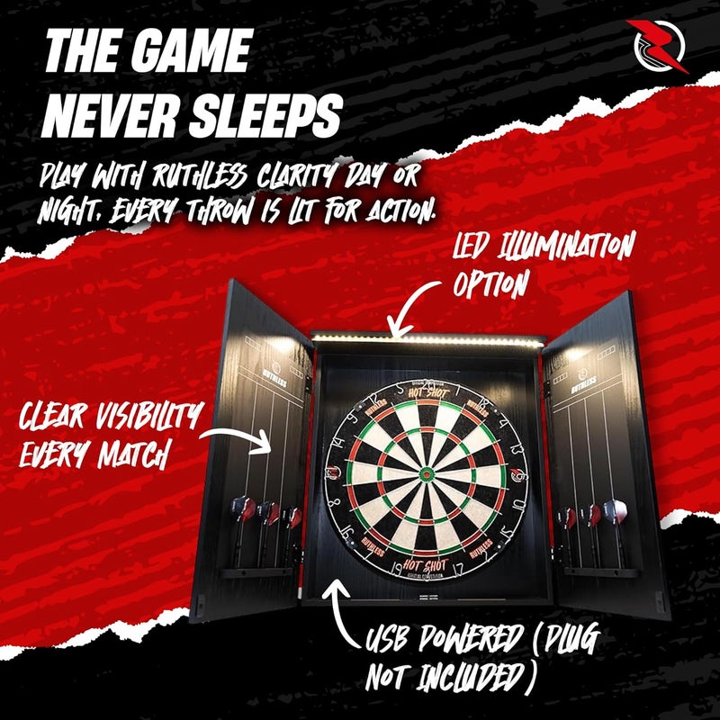 Ruthless Home Darts Centre with or Without LED Light Options | Home Dart Board Centre Including Cabinet, Dartboard and 2 Sets of Darts. - Image 4